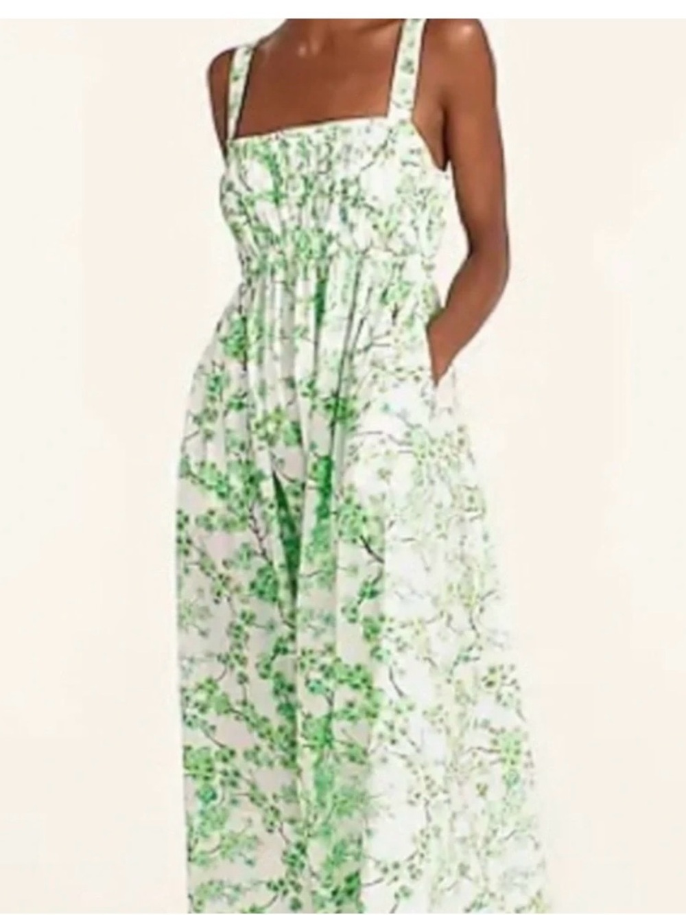 J. Crew White Maxi Dress with Green Floral Print